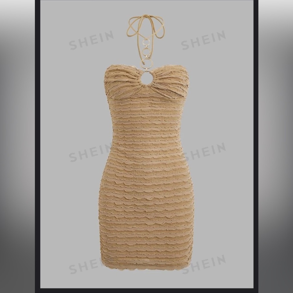Ruffled oatmeal colored mini dress
